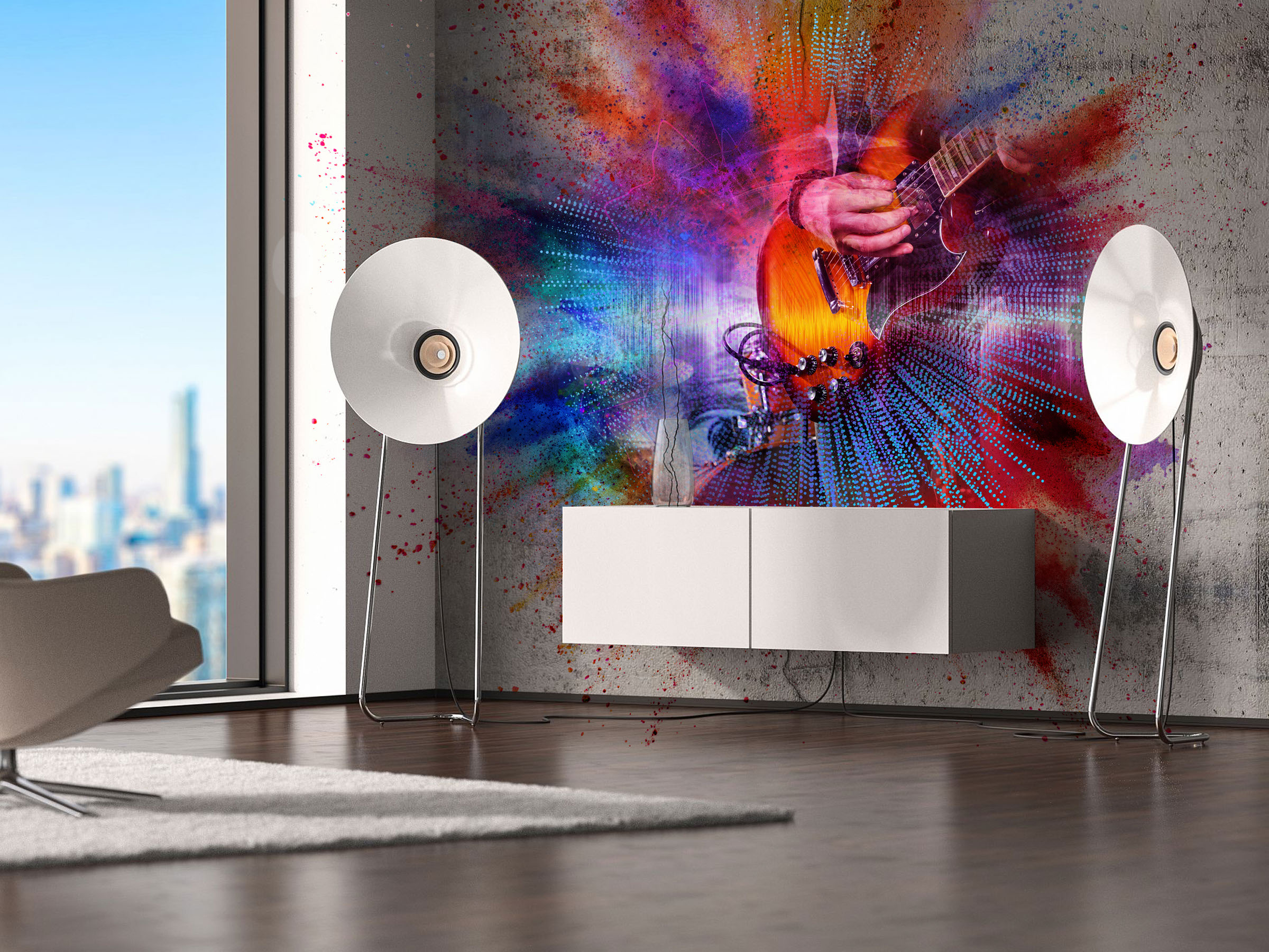 Front view of The-Final horn speakers in a room